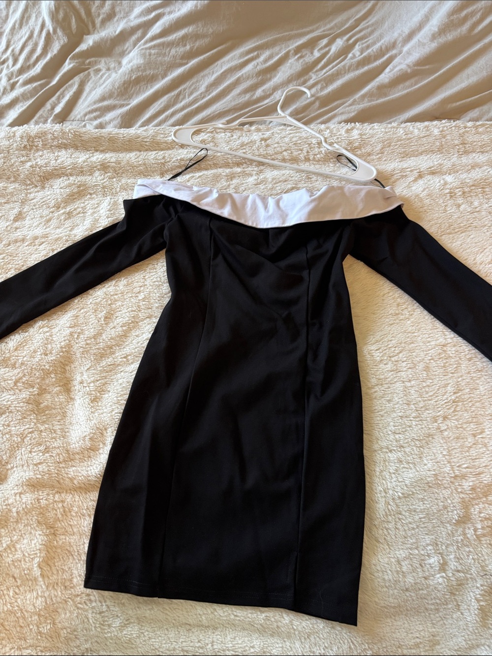 Fashion Nova Black Dress with White Fold-Over Neckline NWT M winter